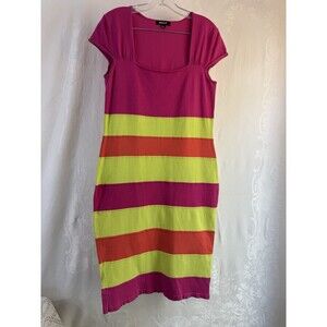Metrostyle Color Block Body Con Dress Pink Neon Yellow Orange Y2K 2000s